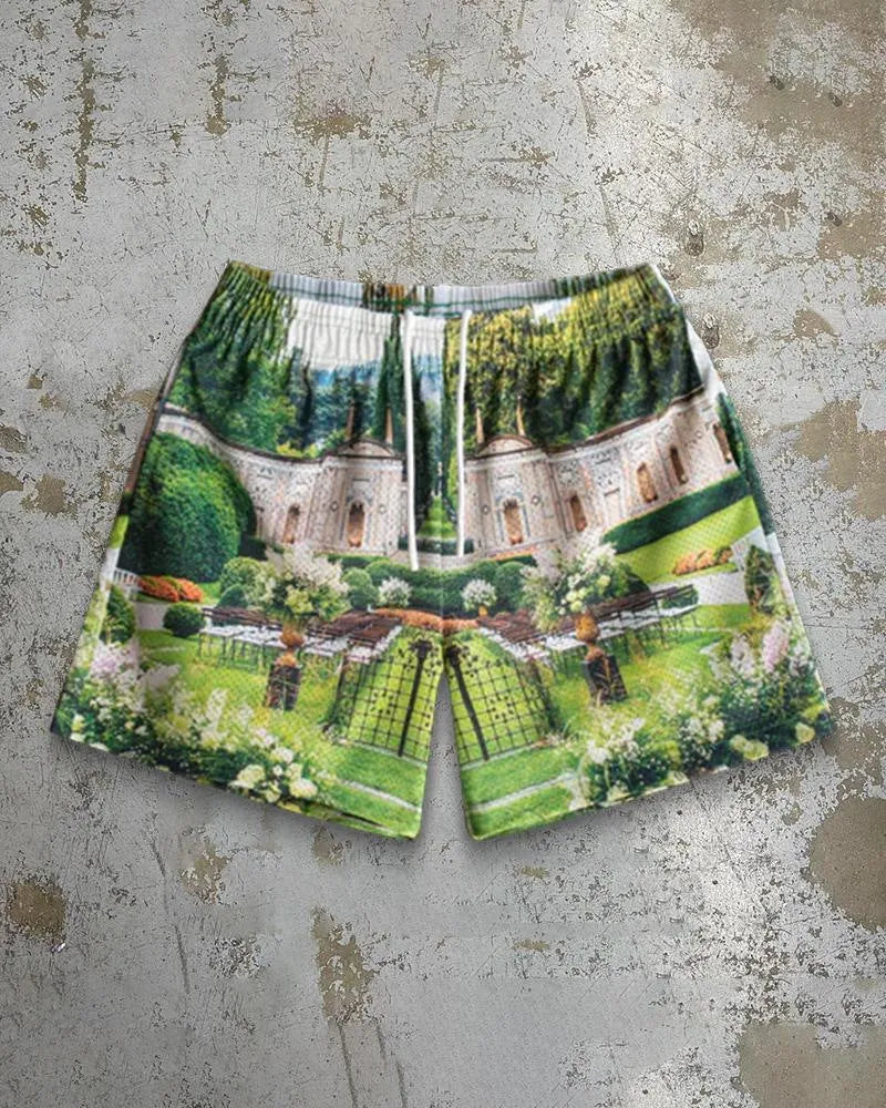 Men's quick-drying beach shorts in milk silk with digital print, loose fit, ten colours, sizes S to 2XL.