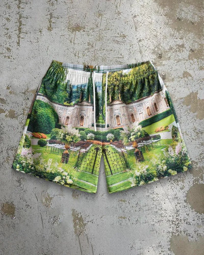 Men's quick-drying beach shorts in milk silk with digital print, loose fit, ten colours, sizes S to 2XL.