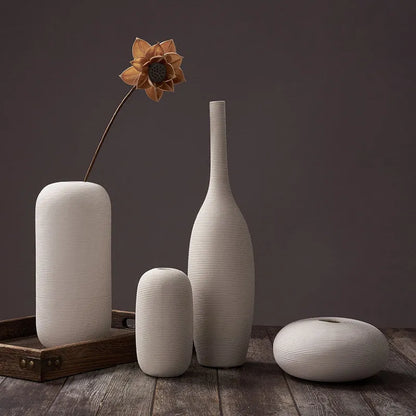 Modern Scandinavian ceramic vase with textured inlay surface decoration