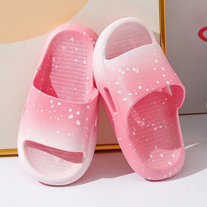 Children's gradient-colour PVC summer slippers showing non-slip sole and European style design