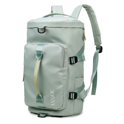 Black waterproof 3-in-1 convertible nylon backpack showing shoe compartment and combination lock.