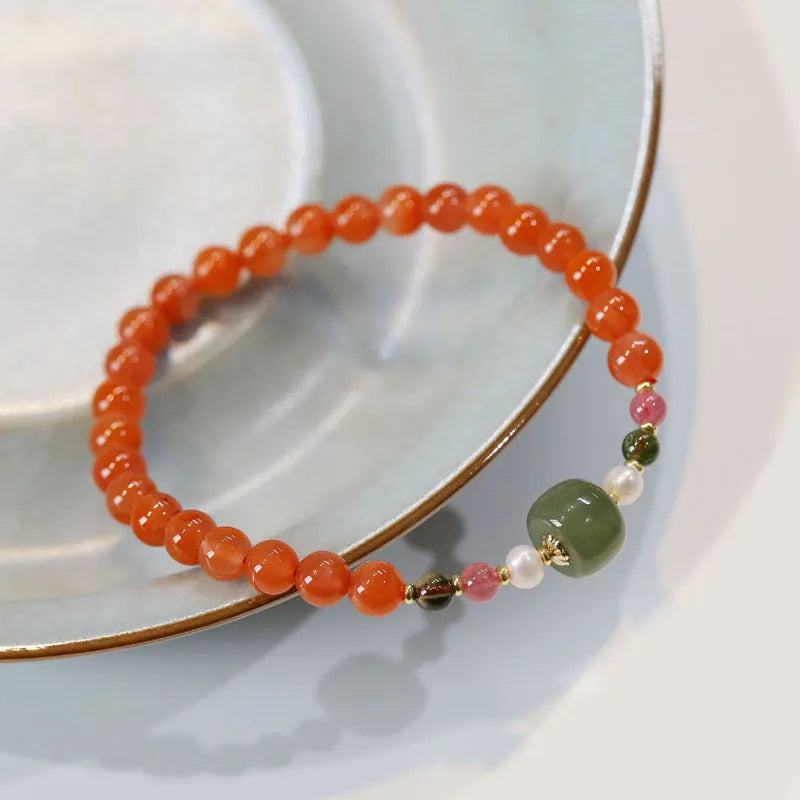 Natural Sichuan Cherry Red South Red Agate Bracelet women's jewellery retro style ethnic round bead bracelet genuine agate accessory