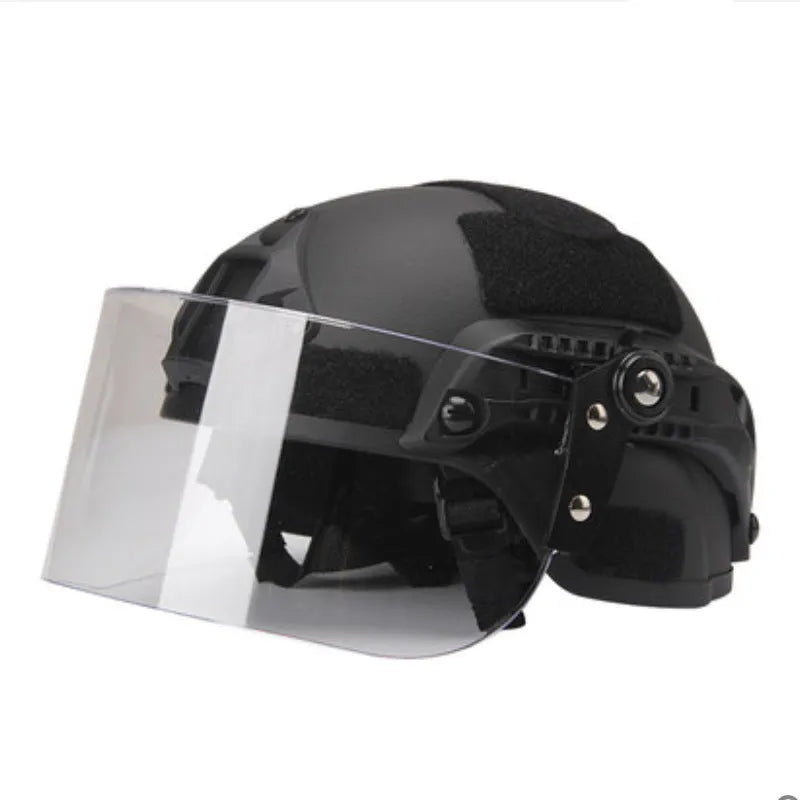 Transparent helmet face mask with clear PC lens for guide rail attachment