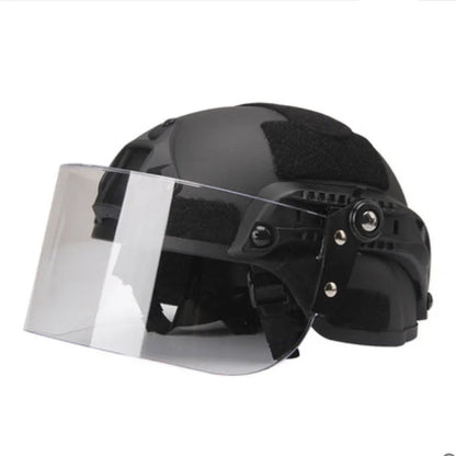 Transparent helmet face mask with clear PC lens for guide rail attachment