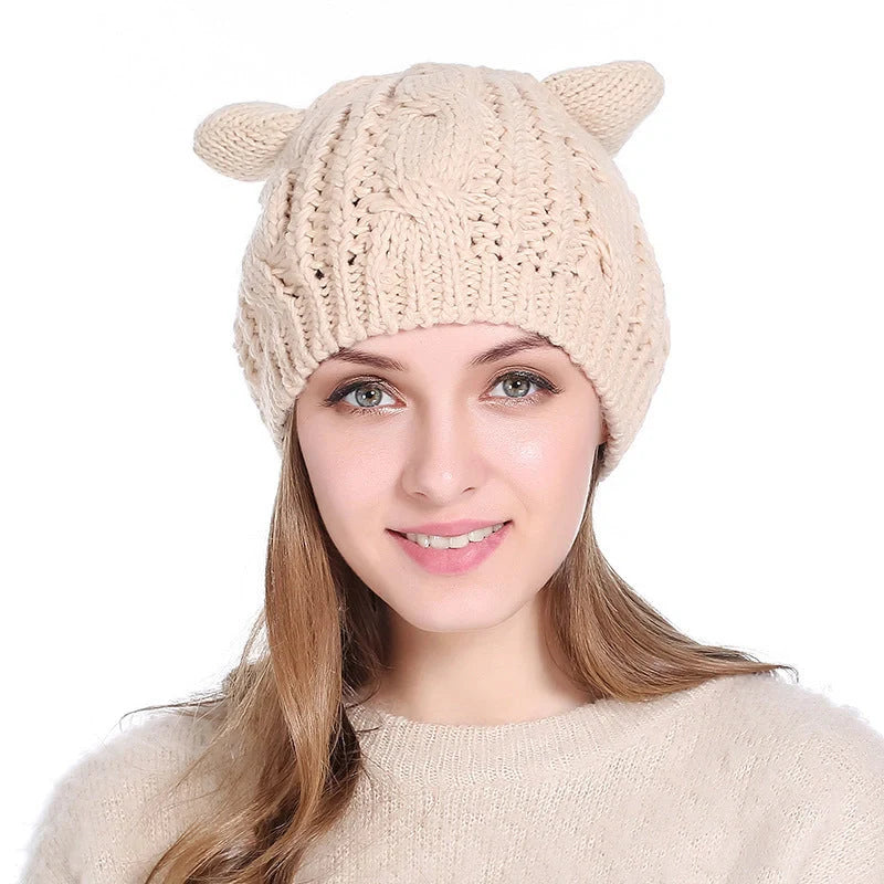 Cosy Cat Ear Knit Beanie in various colours for winter warmth and style