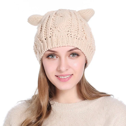 Cosy Cat Ear Knit Beanie in various colours for winter warmth and style