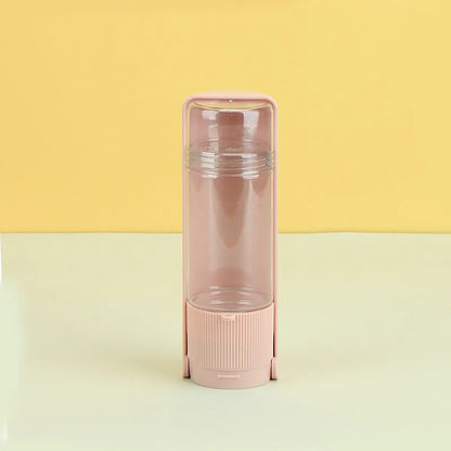 Portable pet water bottle 280ml HIPS with drawer trough, one-click lock, and drawstring, 7.9 x 7.4 x 21.2cm