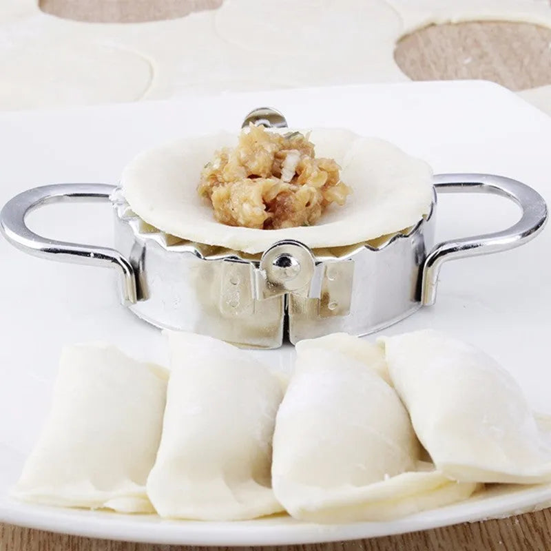Stainless Steel Dumpling Mould & Dough Cutter Set - 7.5cm Dumpling Press and 14x7cm Flour Ring Cutter - Fast Home Kitchen Tool for Making Dumplings and Pastry Circles