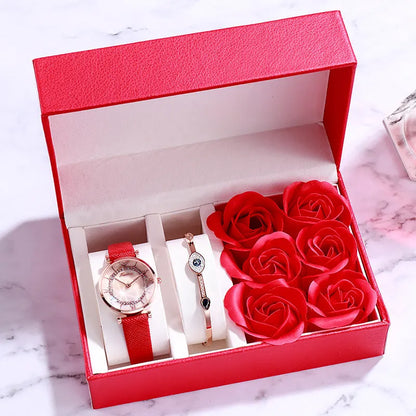 Ladies round watch with 32mm dial, 6mm alloy case, leather strap, and pin buckle