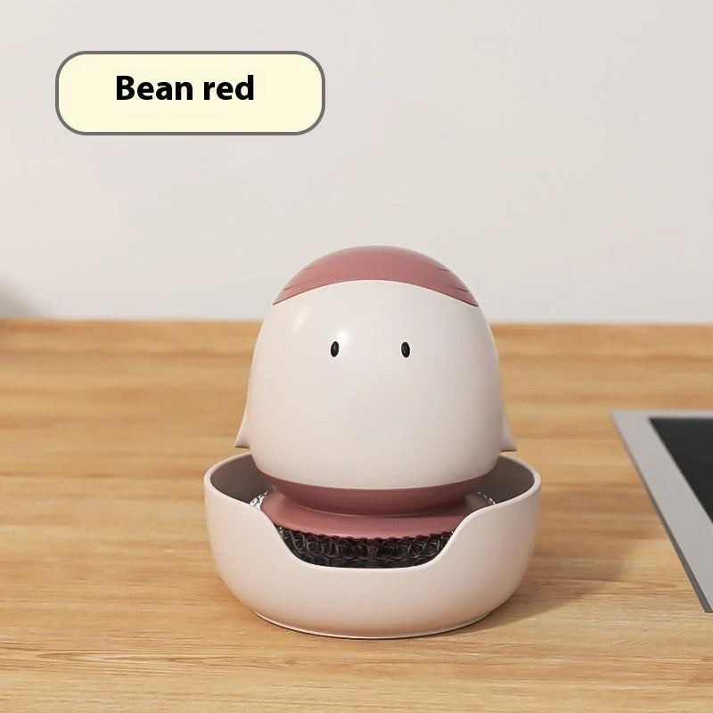 Automatic liquid filling dishwashing brush in cute chicken design with replaceable head