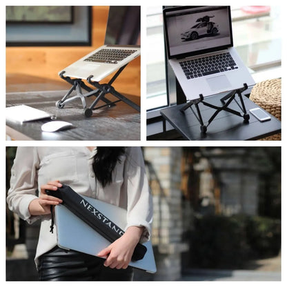Portable folding computer bracket in sagacious black with lifting mechanism and carrying case
