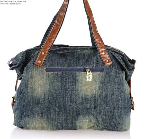 Stylish denim women's shoulder bag with multiple pockets for essentials