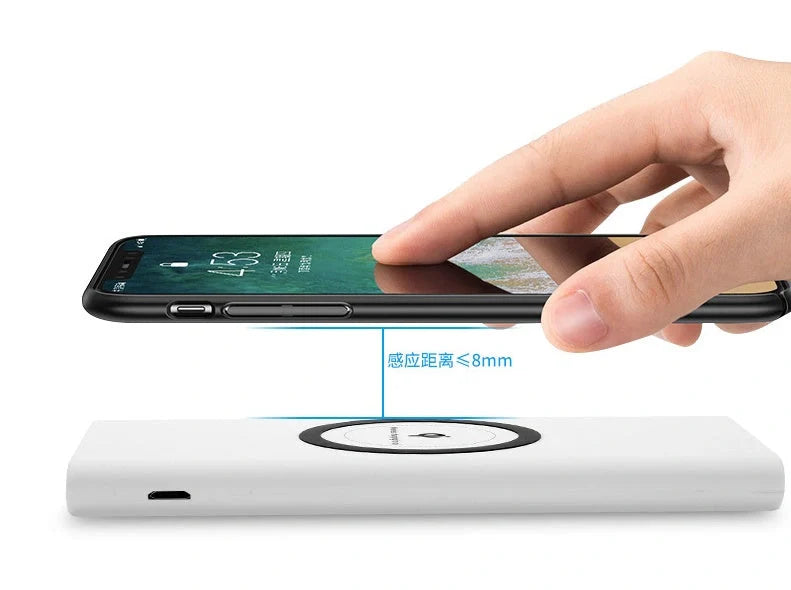 Universal mobile power bank with wireless charging and 10000mAh capacity