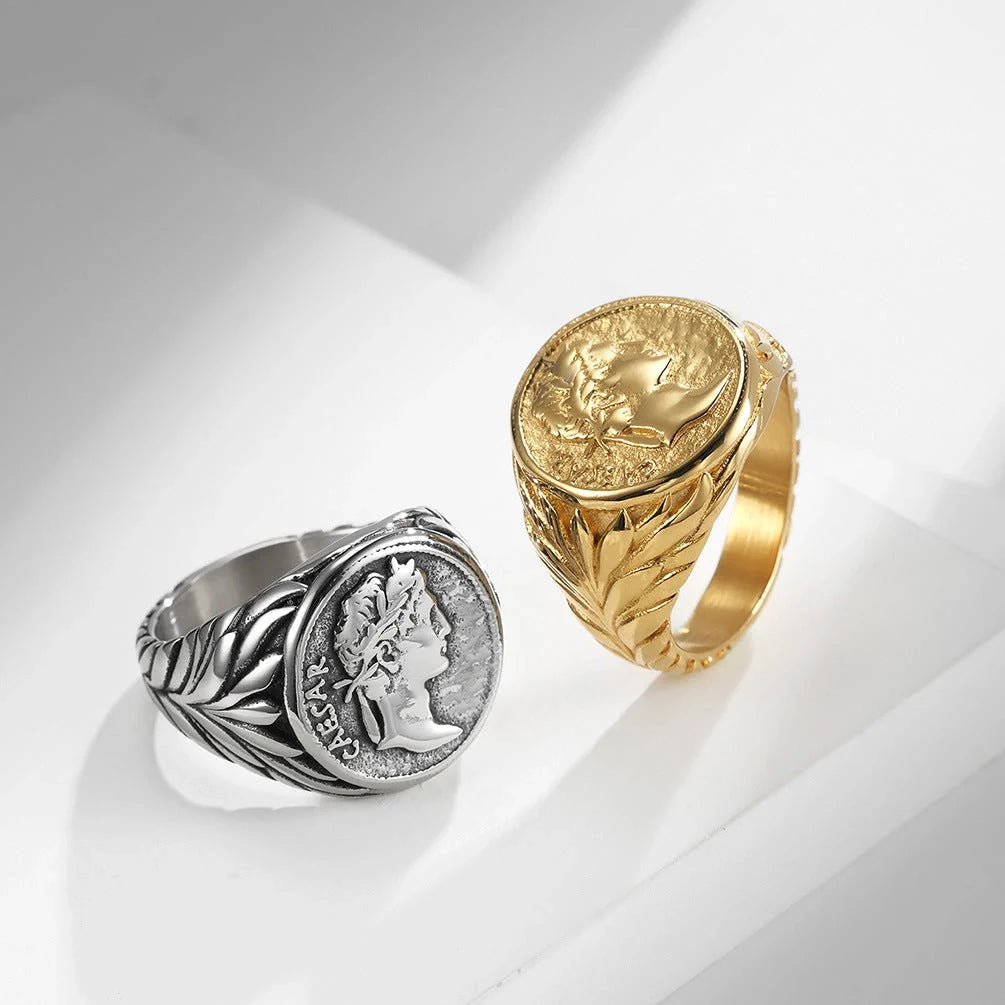 Dashing stainless steel ring with a sleek geometric design, available in steel and gold finishes and a range of sizes
