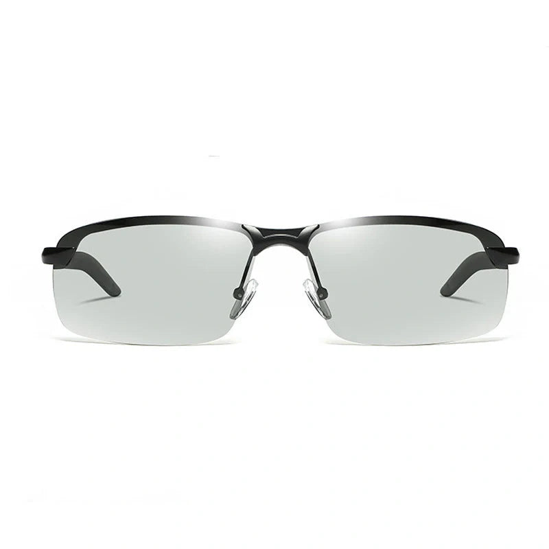 Men's driving glasses with colour-changing polarised lenses and lightweight alloy frames