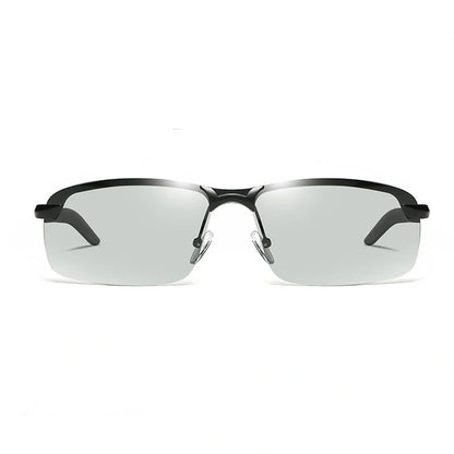 Men's driving glasses with colour-changing polarised lenses and lightweight alloy frames