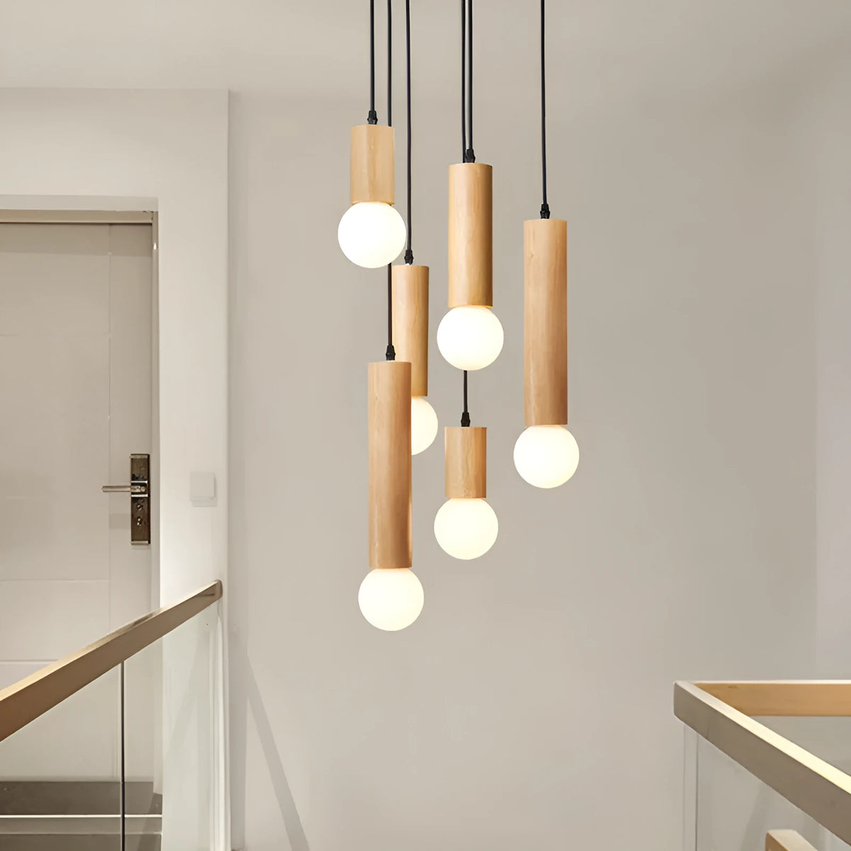 Wood chandelier ceiling light in single head 11cm, 21cm, 31cm or three and six head plate options, 220V E27.