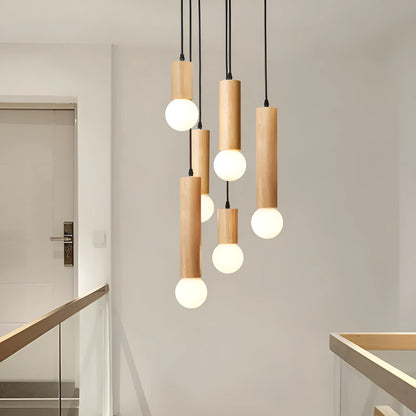 Wood chandelier ceiling light in single head 11cm, 21cm, 31cm or three and six head plate options, 220V E27.