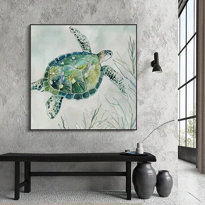 Frameless turtle canvas printing poster in 40x40cm square size with detailed picture colours