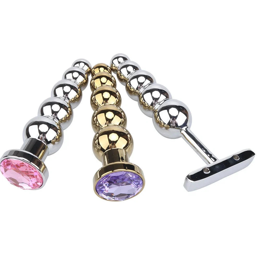 Gold metal anal beads toy size A 141mm length 33mm diameter for adult use