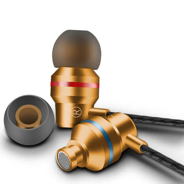 Wired in-ear headphones with a black cable, 3.5mm plug, and detachable silicone earplugs in various colours.