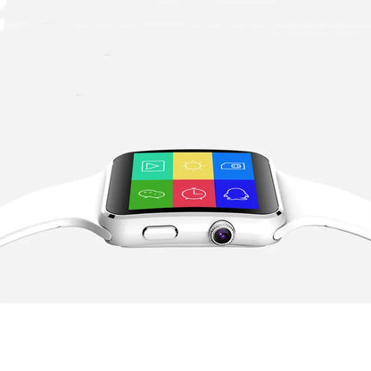 Black smart watch with 1.54-inch touchscreen display and silicone strap on a wrist