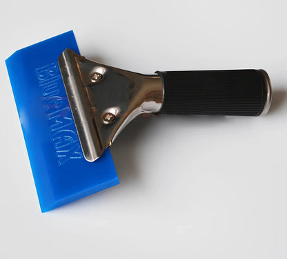 Stainless steel handled car cleaning tools with blue rubber water scraper blade measuring 13x16cm