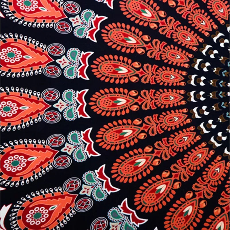 Printed round beach towels and yoga mat set for outdoor relaxation and exercise