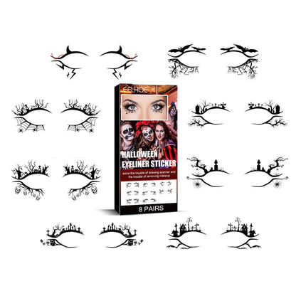 Bat and spider shaped eyeliner sticker set with 8 pairs for Halloween face makeup