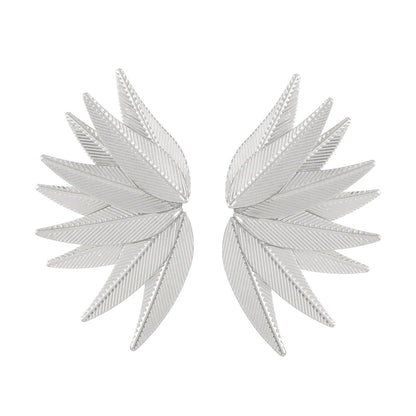 Gold and white alloy leaf-shaped patch earrings with botanical design