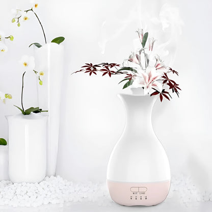 White or pink ultrasonic aromatherapy vase humidifier with night light and 200ml water tank