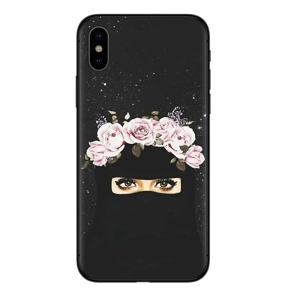 Islamic hijab veil girl design TPU phone case with rhinestone floral letter pattern