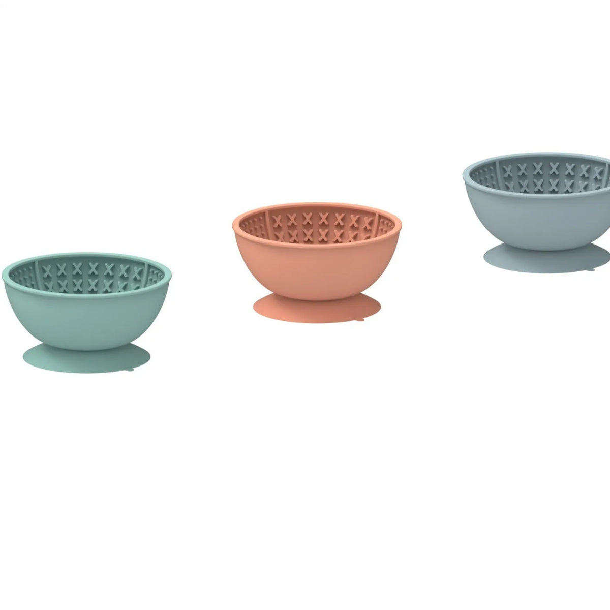 Cyan silicone slow feeding bowl for dogs with textured surface and suction cup base, 15.8cm diameter