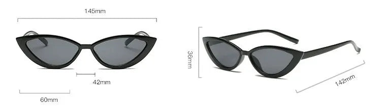 Cat eye sunglasses with PC frame, available in black, blue, grey, pink, purple, red, and yellow.