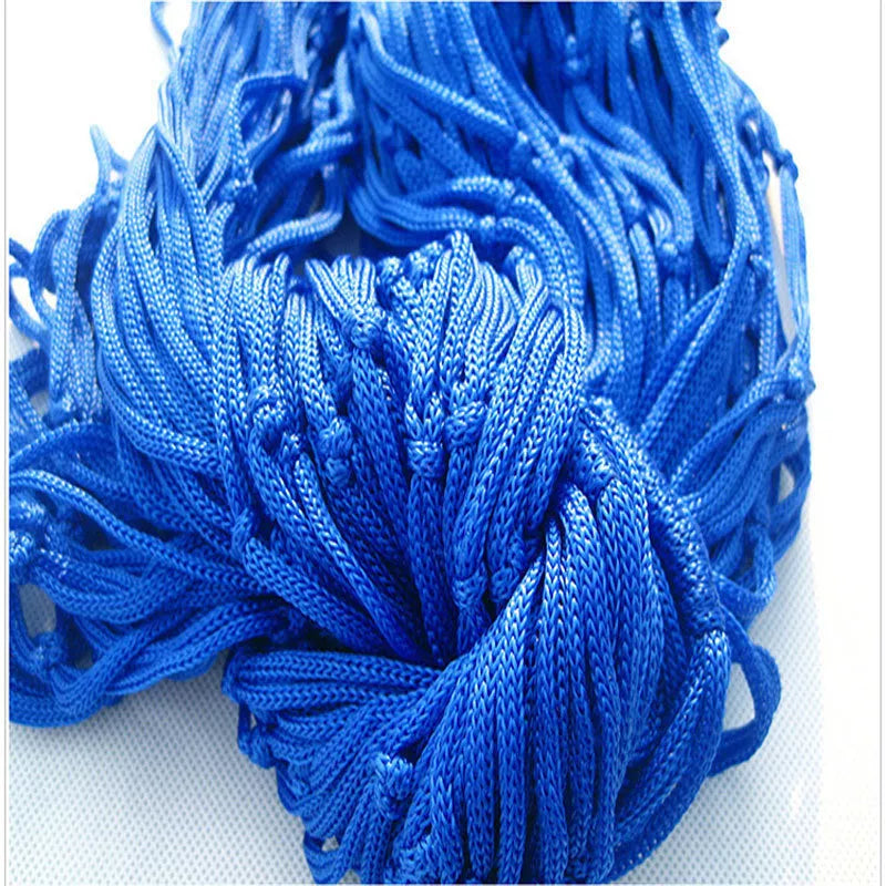 Bold Nylon Rope Net Hammock in green or blue, perfect for indoor and outdoor relaxation