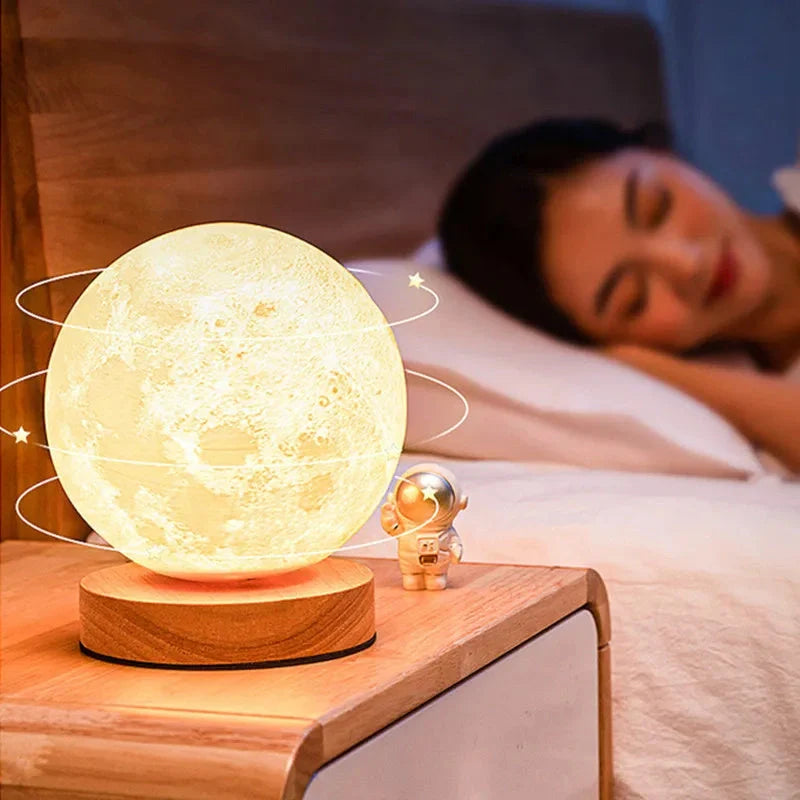 3D Magnetic Floating Levitating Moon Lamp with remote control on oak base