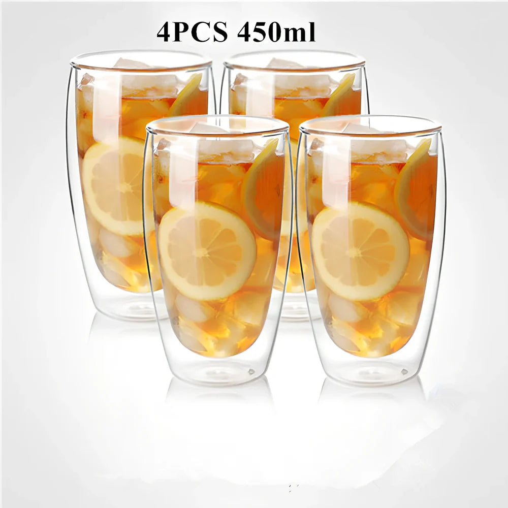 Chinese style double-layer glass coffee cup showing heat-resistant construction and traditional design elements