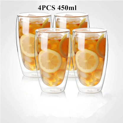 Chinese style double-layer glass coffee cup showing heat-resistant construction and traditional design elements