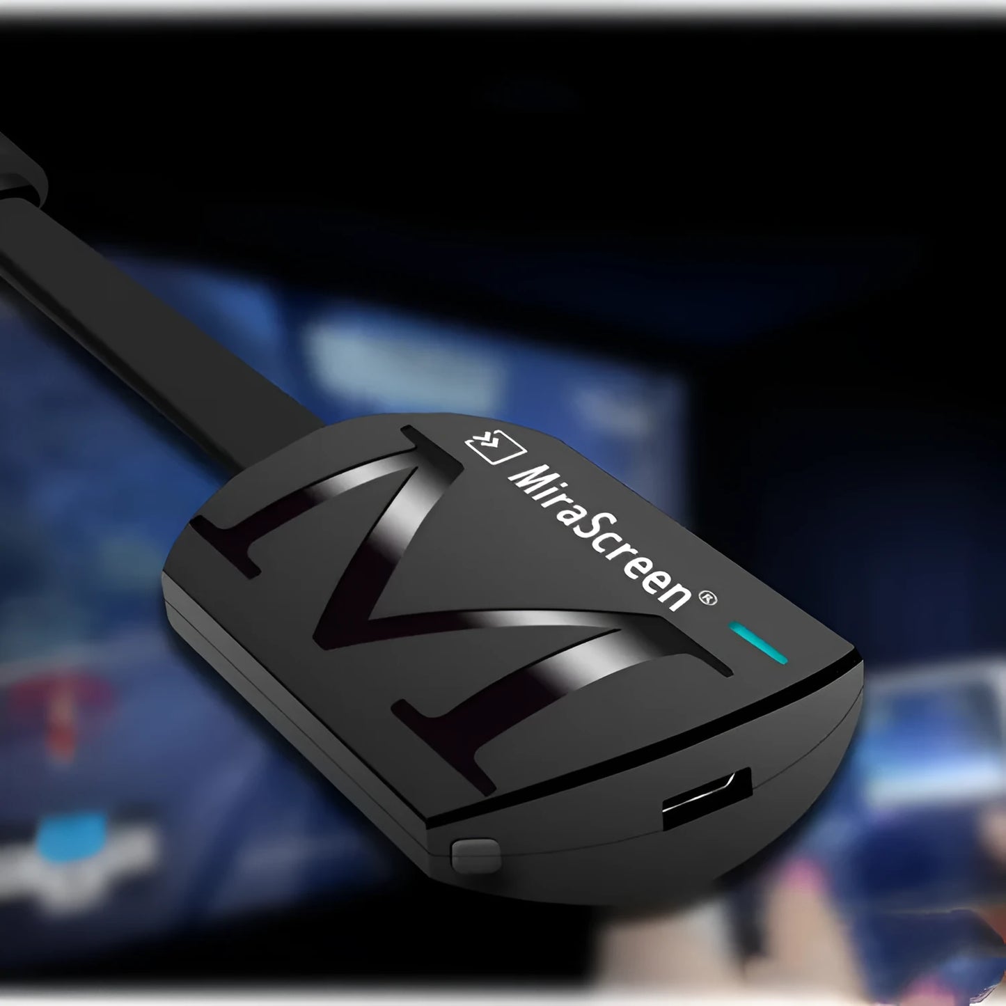 Black USB HDMI dongle for streaming video to TV at 1080p resolution.