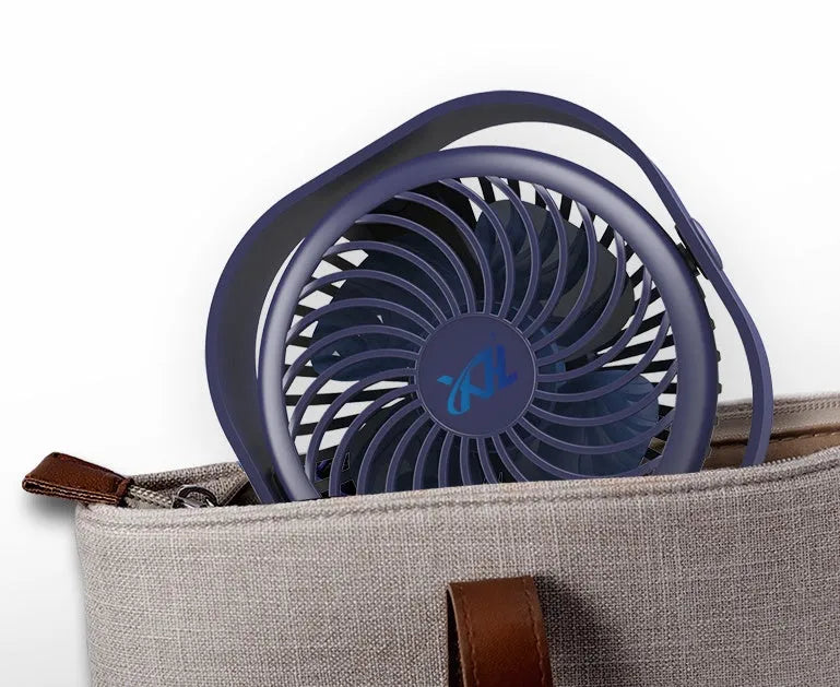 USB charging fan with 360-degree rotation and alarm clock display in modern design