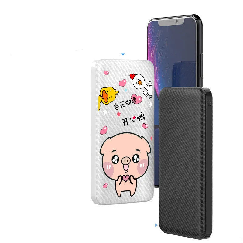 White portable power bank with 20000mAh capacity and multiple USB output ports on a table.