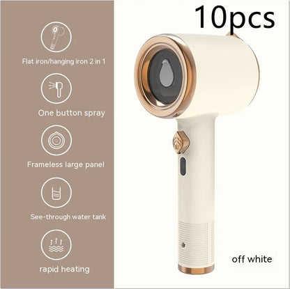 Compact, portable garment steamer with titanium-coated soleplate for wrinkle-free clothes at home or on the go