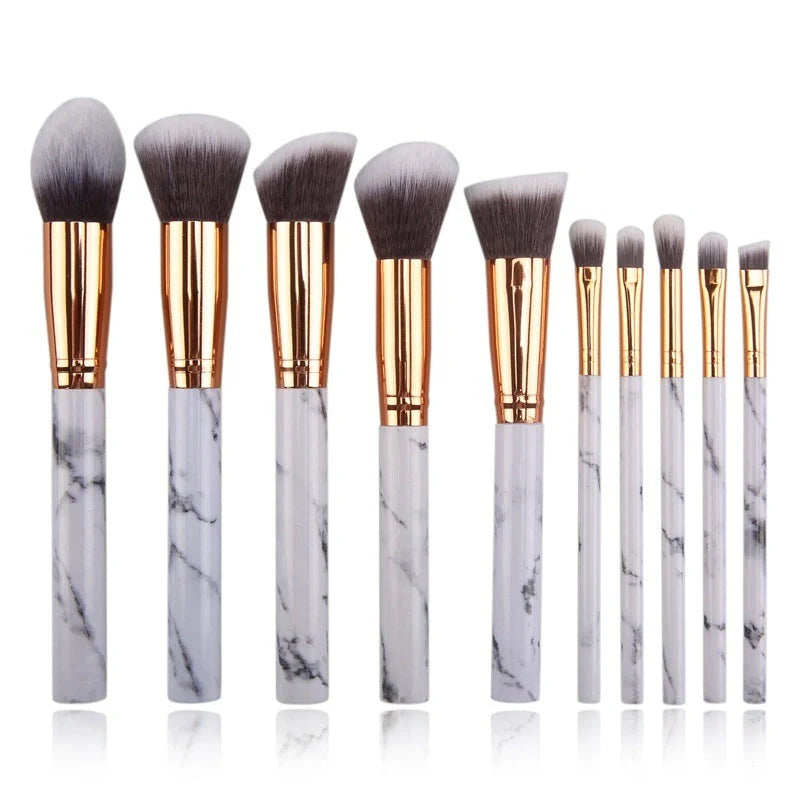 10-piece marble makeup brush set with 5 large and 5 small brushes for versatile beauty application