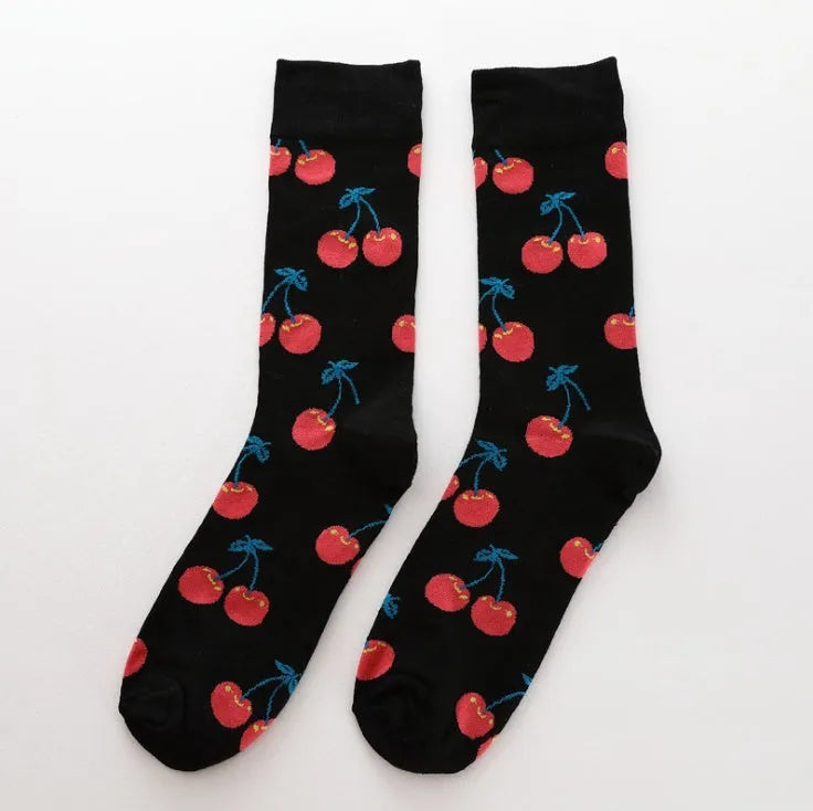 Happy tube socks with fruit banana design, cotton 200-pin knit, EU 39-43, multiple colours