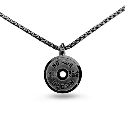 Stainless steel barbell disk necklace with polished pendant on 60cm chain