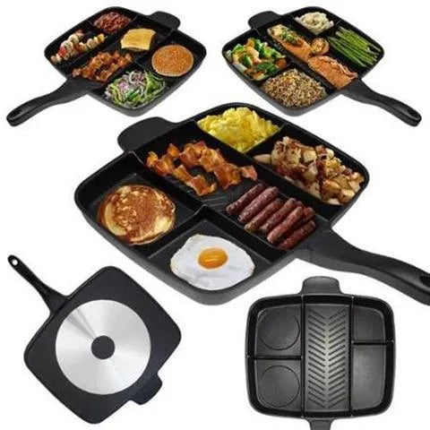 Master Pan 5 in 1 multifunctional frying pan bakeware showing 38 x 56 cm aluminium construction with non-stick surface