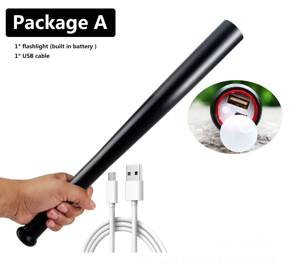 Black LED flashlight torch with Cree XM-L T6, glass lens, and clicky switch, battery models or USB option