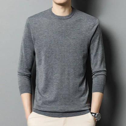Men's heavy wool pullover sweater in light business style with fine yarn construction