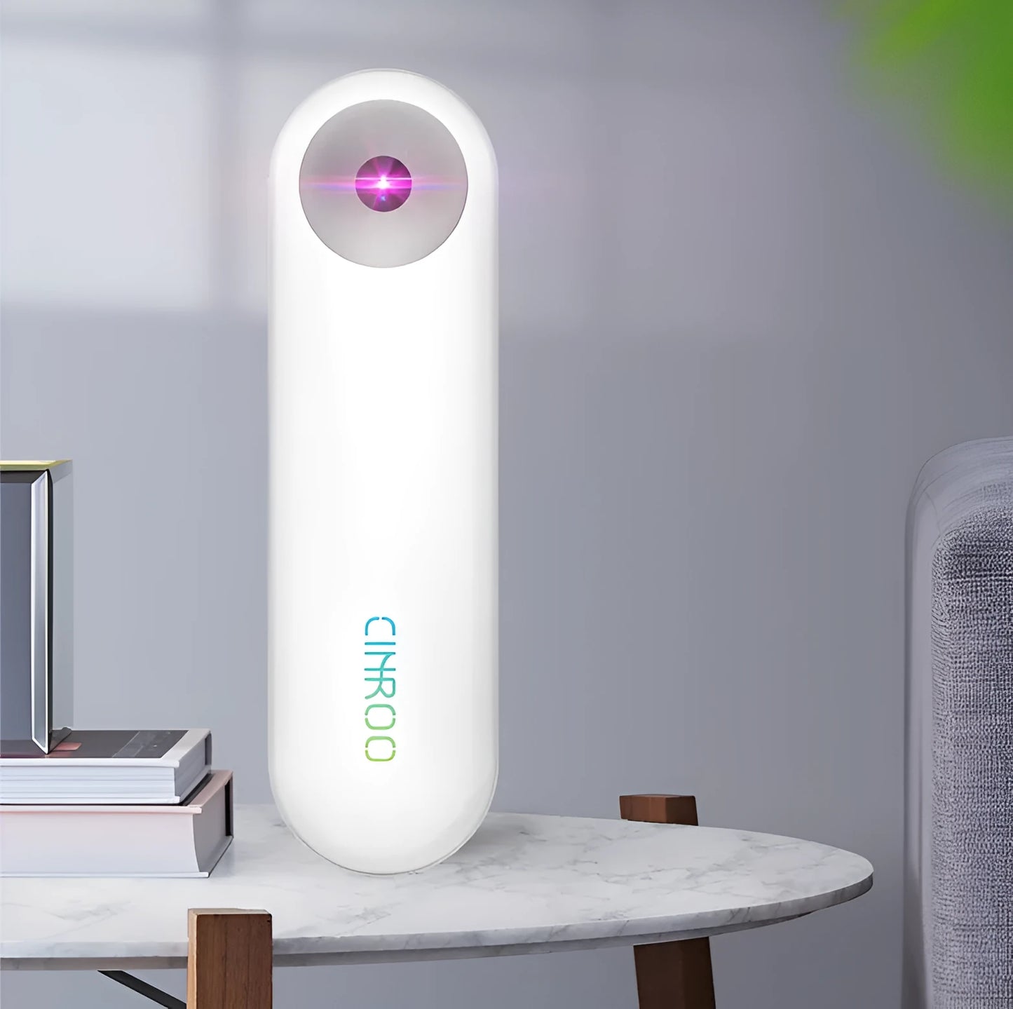 White portable UV steriliser lamp showing compact 116mm design with USB-C charging port