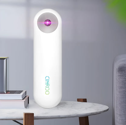 White portable UV steriliser lamp showing compact 116mm design with USB-C charging port